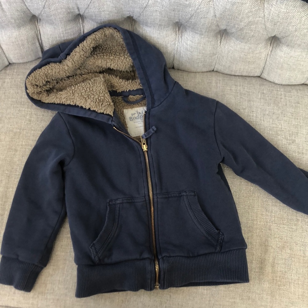 Mini Boden Fleece Lined navy Zip hoodie size 3-4y